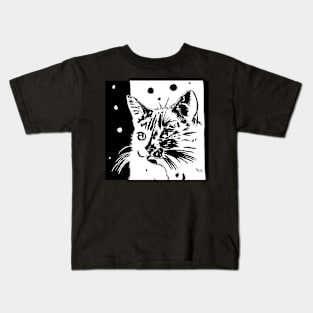 Abstract Black and White Cat Kids T-Shirt